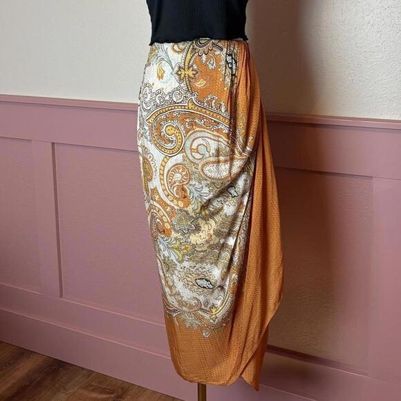 H&M Dresses & Skirts - fairy indie paisley sarong wrap midi skirt h&m sz 2 orange lyocell viscose